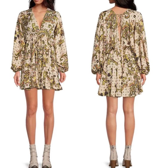 FREE PEOPLE Arzel Mini Dress in Tea Combo NEW - Picture 3 of 7